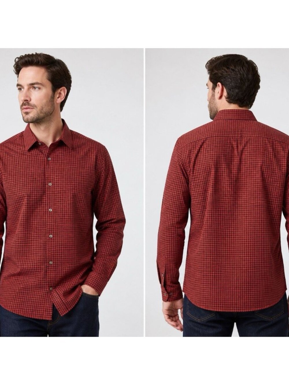 Banana Republic XL Red Black Plaid Shirt Wrinkle Resistant NWT